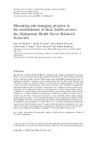 Measuring and managing progress in the establishment of basic health services: the Afghanistan Health Sector Balanced Scorecard