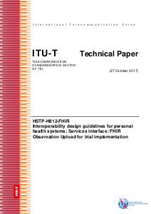 Interoperability design guidelines for personal health systems: Services interface: FHIR Observation Upload for trial implementation, 2017