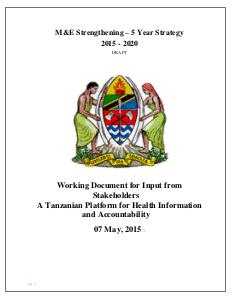 Tanzania M&E Strengthening Initiative 5 Year Strategy (2015-2020)